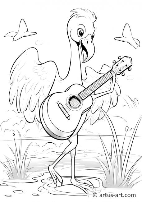 Flamingo spielt Gitarre Ausmalbild